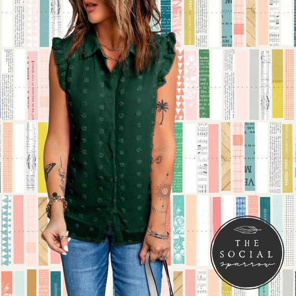 Green Blouse with Ruffle - Picture 3 of 3